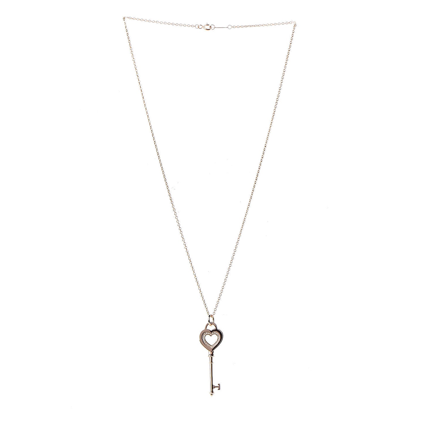 18K Rose Gold Diamond Heart Key Pendant Necklace