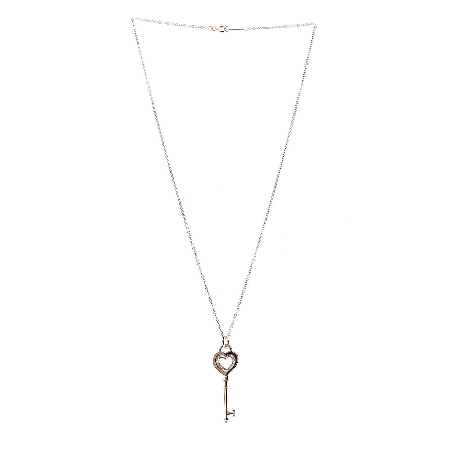 Tiffany 18K Rose Gold Diamond Heart Key Pendant Necklace 3 of 6