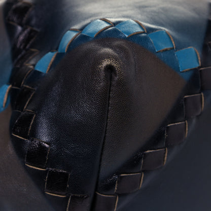 Bottega Veneta Calfskin Intrecciato Diamond Tote Black Blue 11 of 15