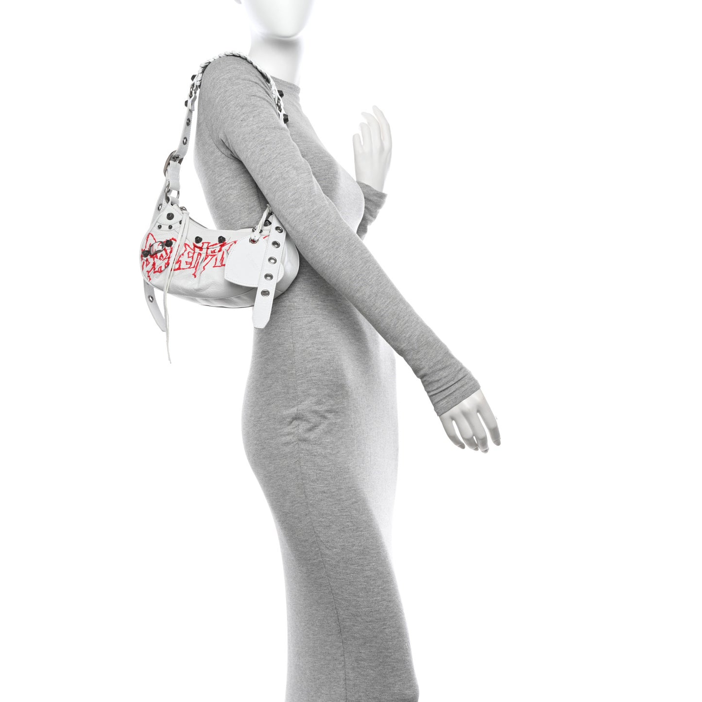 Agneau Arena Lunar New Year Graffiti Logo Le Cagole Shoulder Bag XS Optic White