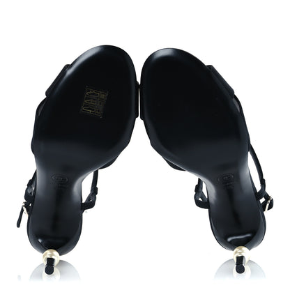 Chanel Grosgrain Pearl Sandals 39.5 Black 7 of 13