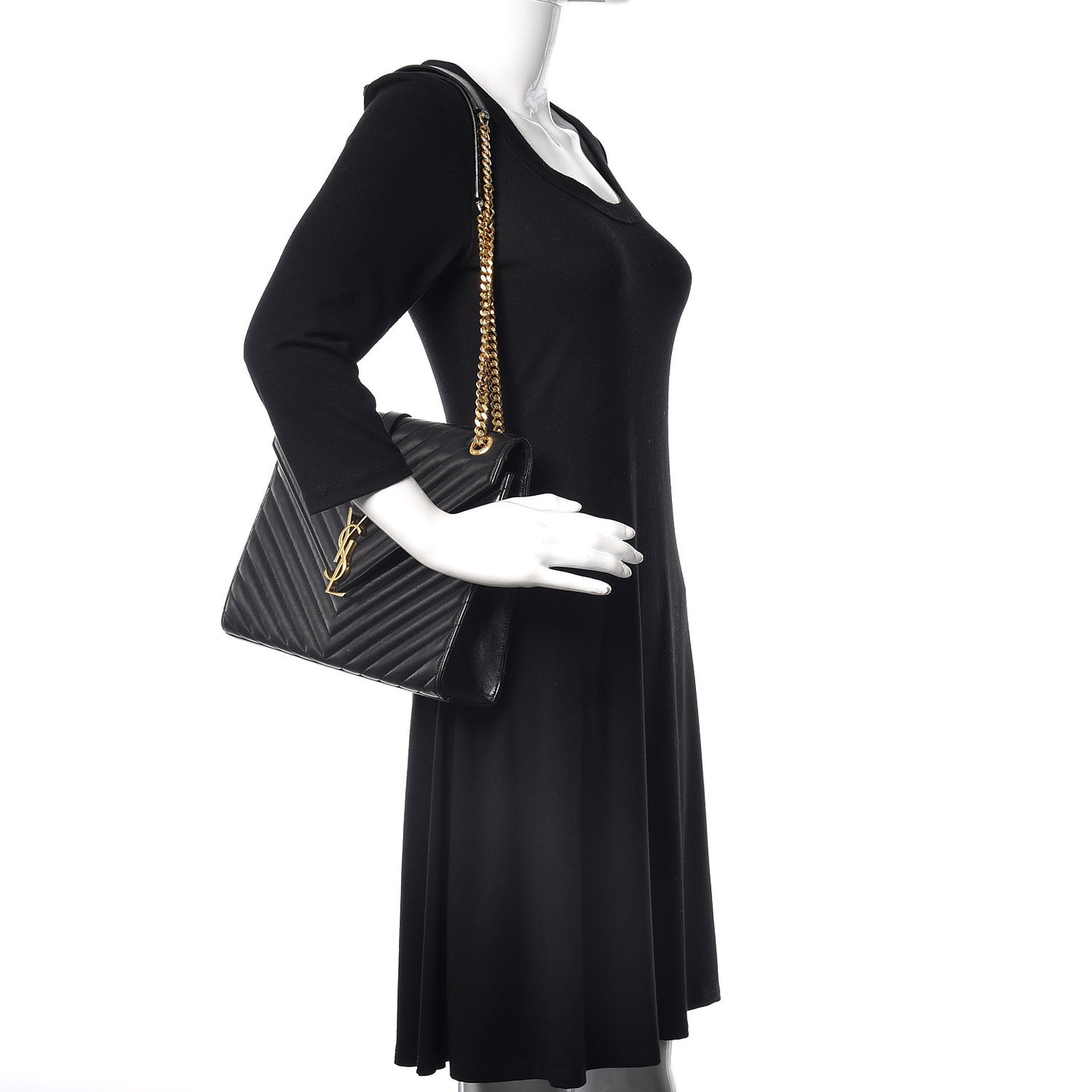 Smooth Calfskin Matelasse Chevron Large Monogram Satchel Black