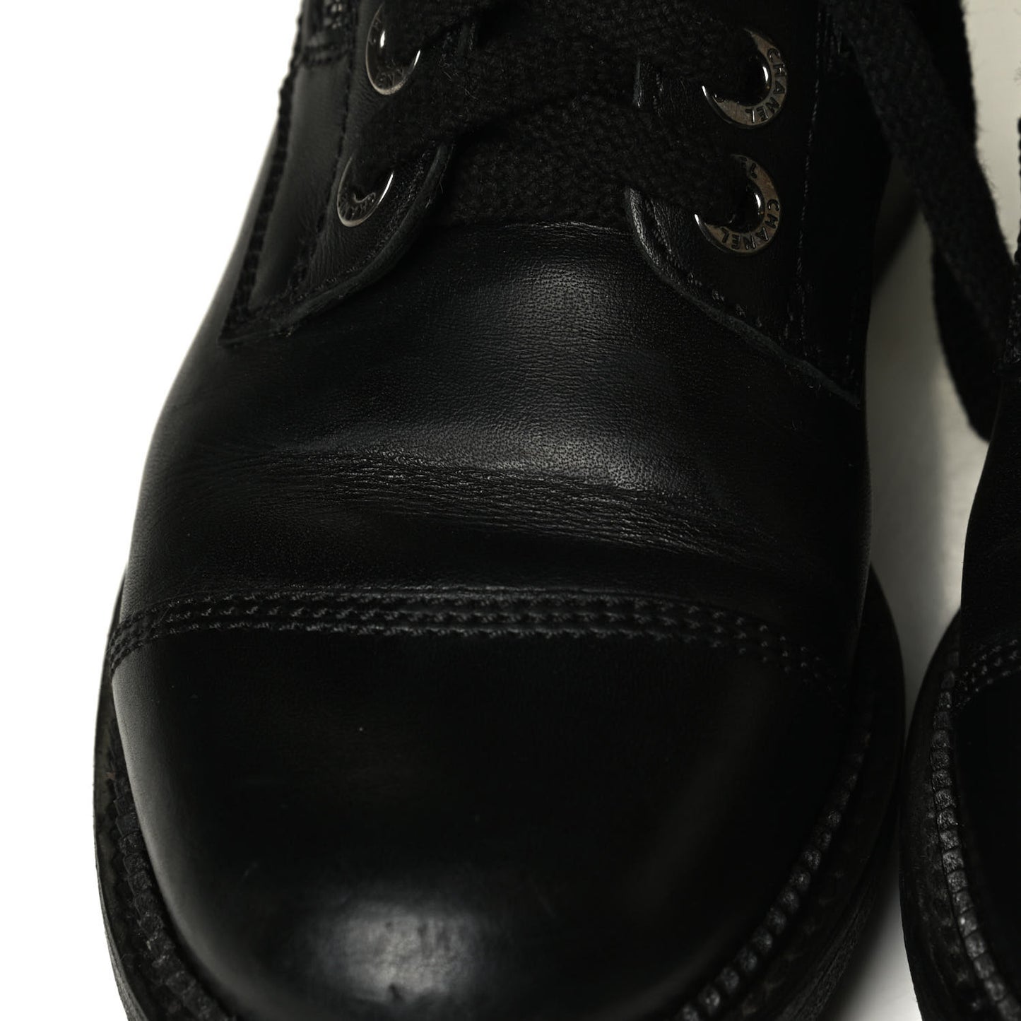 Calfskin Quilted Lace Up Combat Boots 36 Black