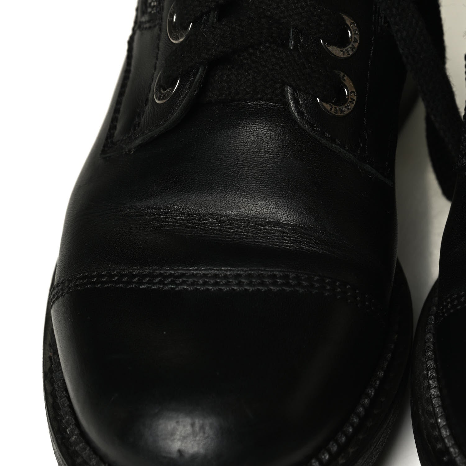 Chanel Calfskin Quilted Lace Up Combat Boots 36 Black 9 of 9