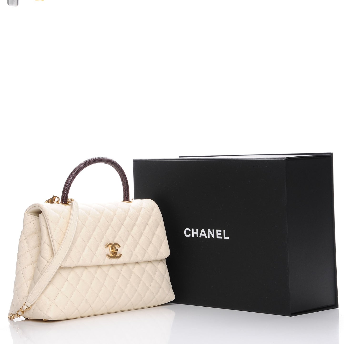 Caviar Lizard Quilted Medium Coco Handle Flap Ivory