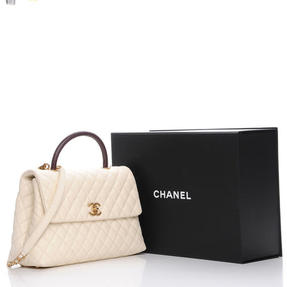 Chanel Caviar Lizard Quilted Medium Coco Handle Flap Ivory 10 of 10