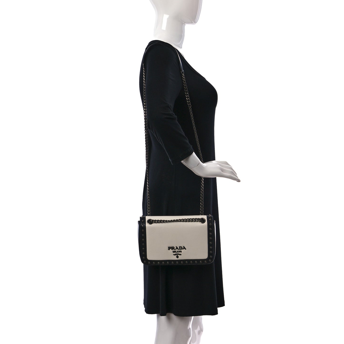 Glace Calfskin Studded Crossbody White Black