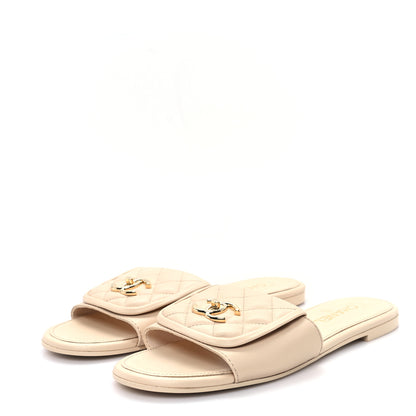 Chanel Lambskin Quilted Turnlock Flat Mules 41 Light Beige 4 of 10