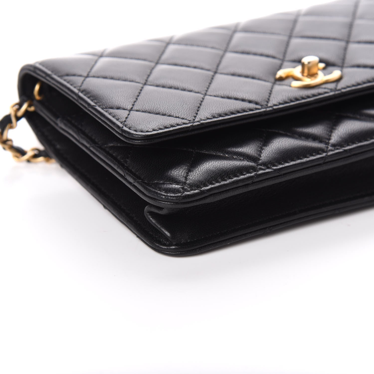 Chanel Lambskin Quilted CC Pearl Crush Wallet on Chain WOC Black 10 of 11