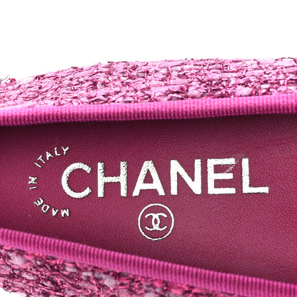 Chanel Tweed Grosgrain Cap Toe Ballerina Flats 37.5 Fuchsia Black 7 of 8