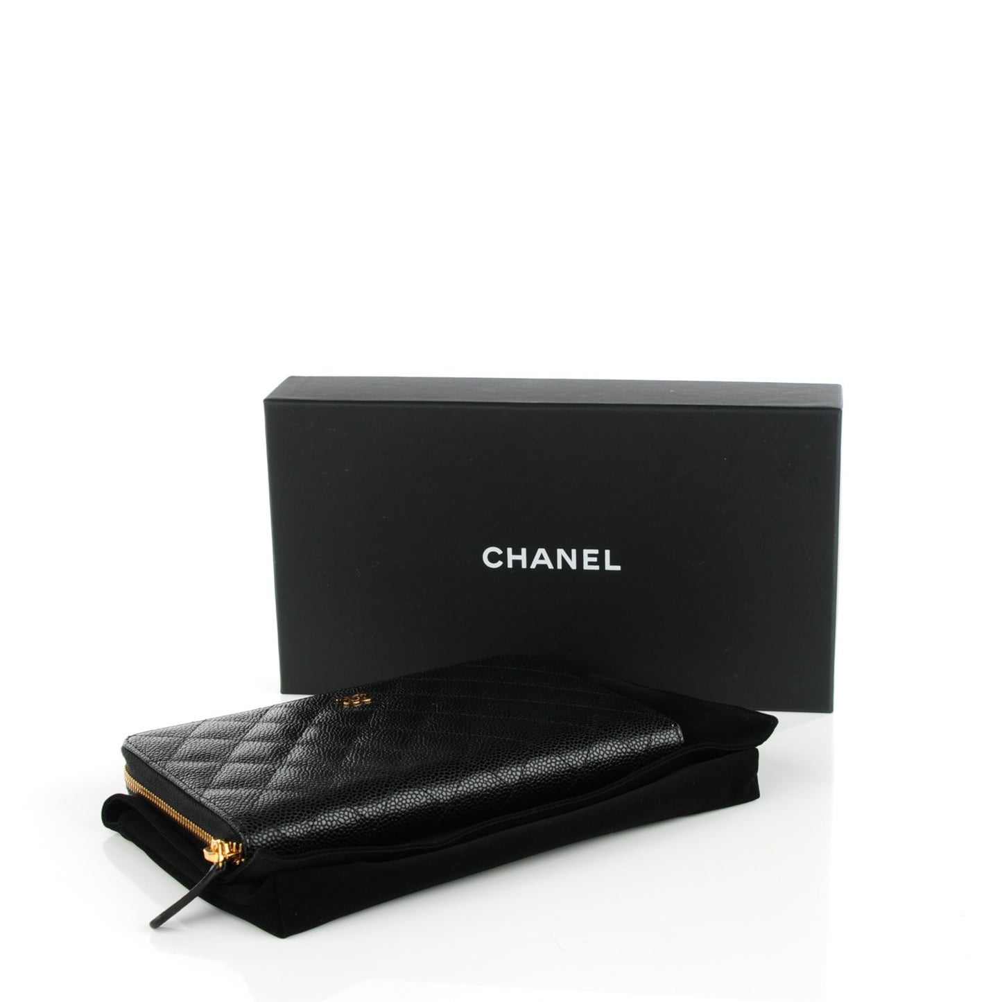 Caviar Quilted Large Zip Around Organizer Wallet Black