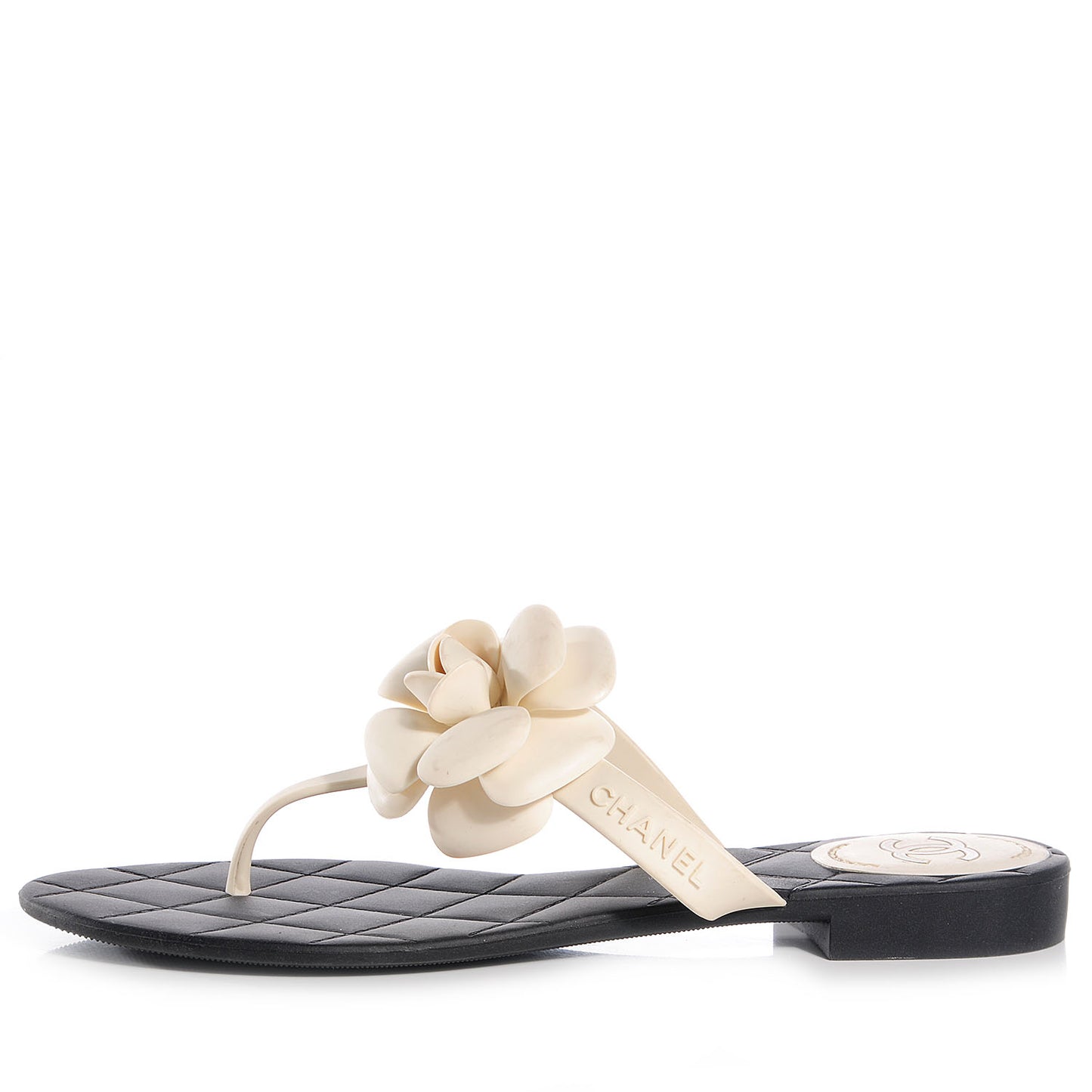 Jelly Quilted Camellia Thong Sandals 40 Black White