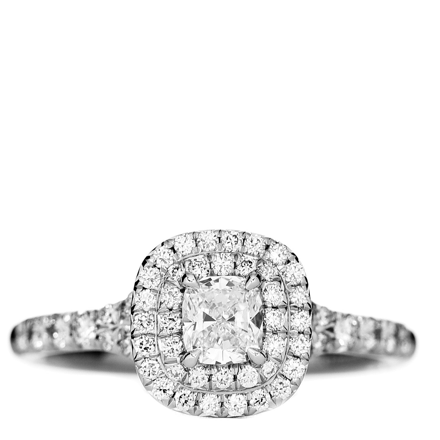 Platinum Diamond .30ct Soleste Cushion Cut Double Halo Engagement Ring 49 4.75