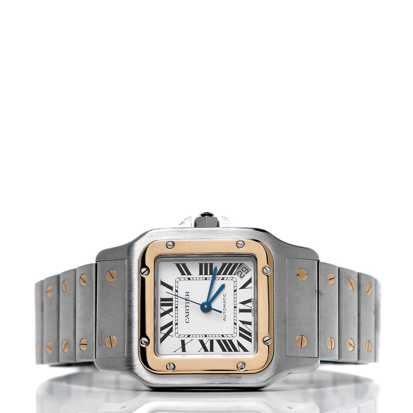 Stainless Steel 18K Yellow Gold 32mm Santos De Galbee Automatic Watch