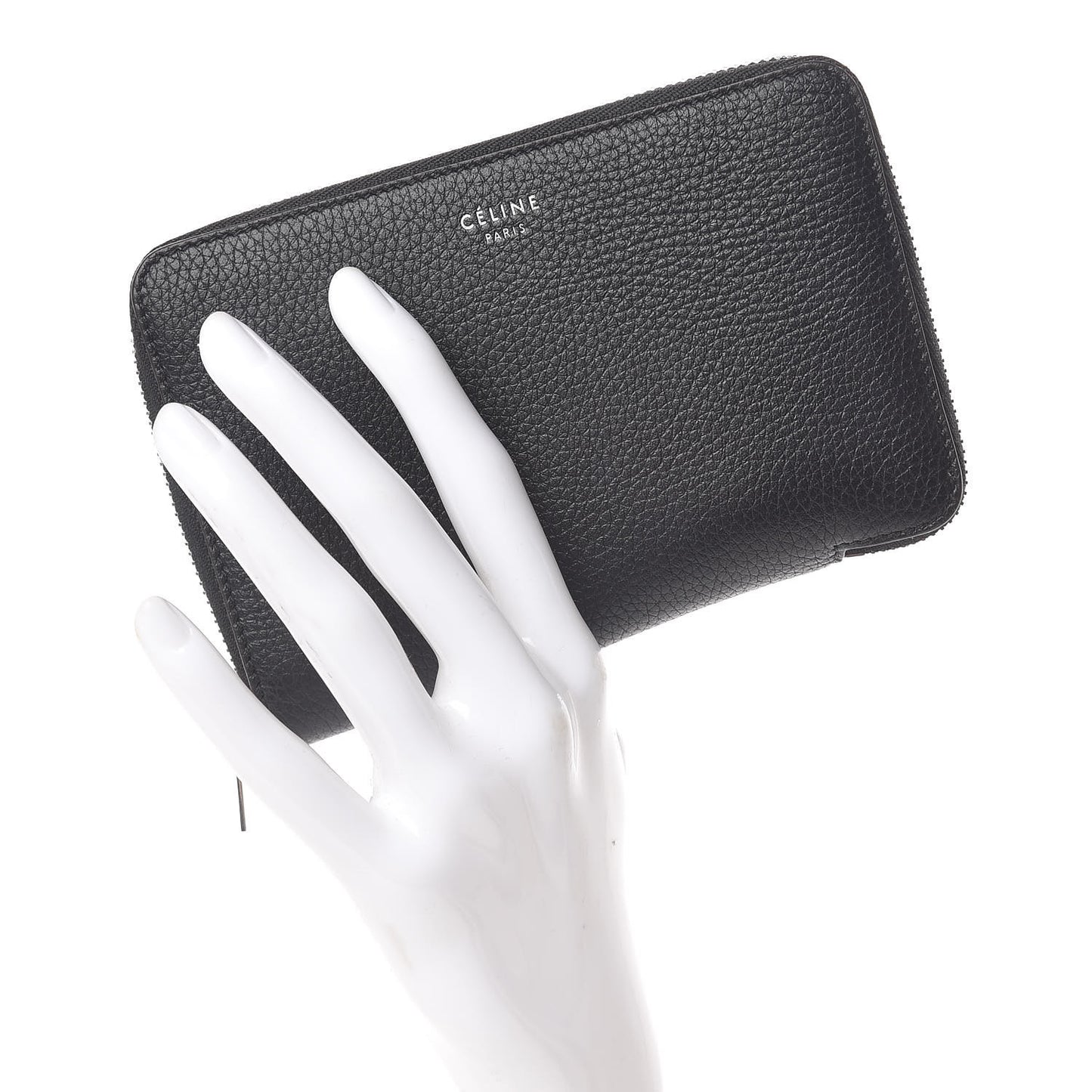 Drummed Calfskin Zip Around Multifunction Wallet Black Citron