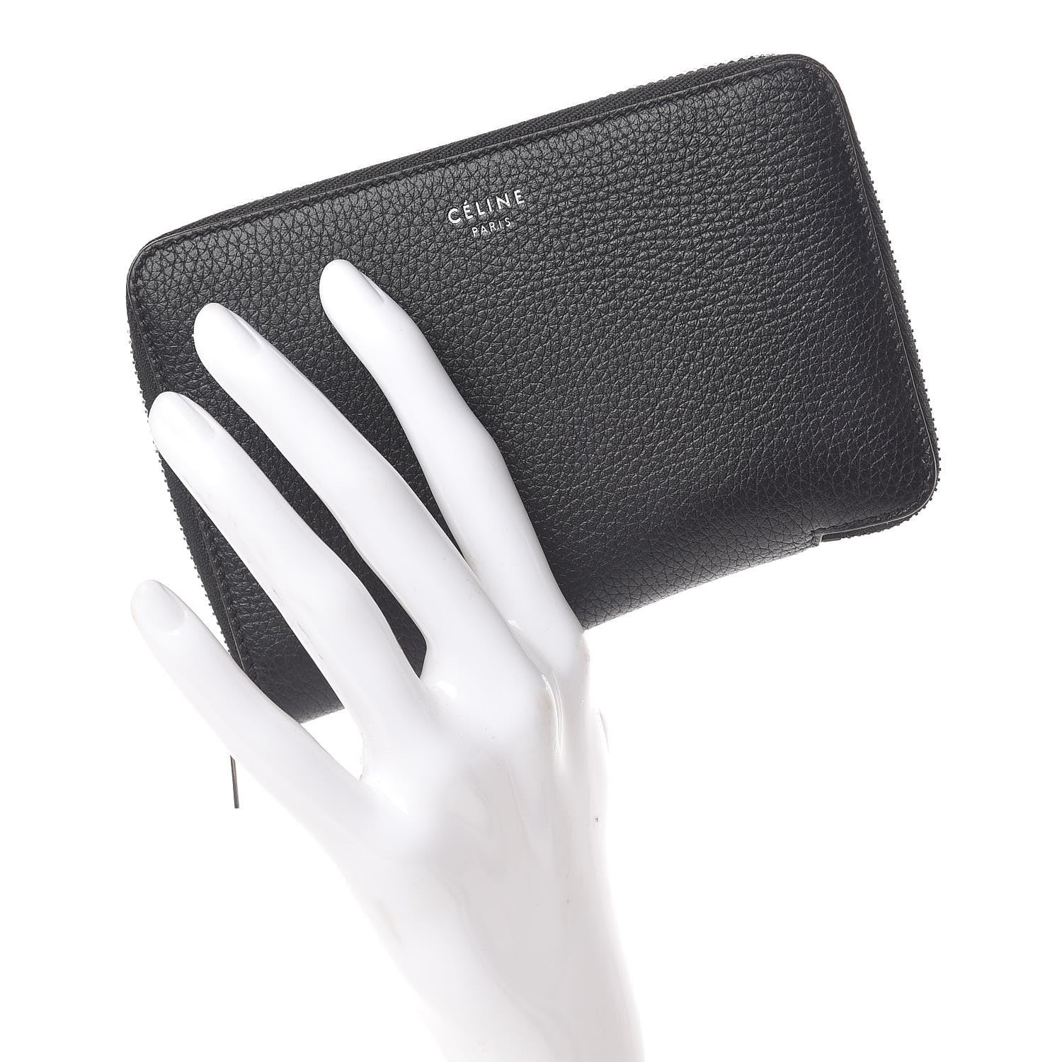Celine Drummed Calfskin Zip Around Multifunction Wallet Black Citron 2 of 8