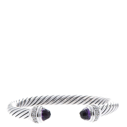 David Yurman Sterling Silver Diamond Amethyst 7mm Cable Classics Bracelet 1 of 6