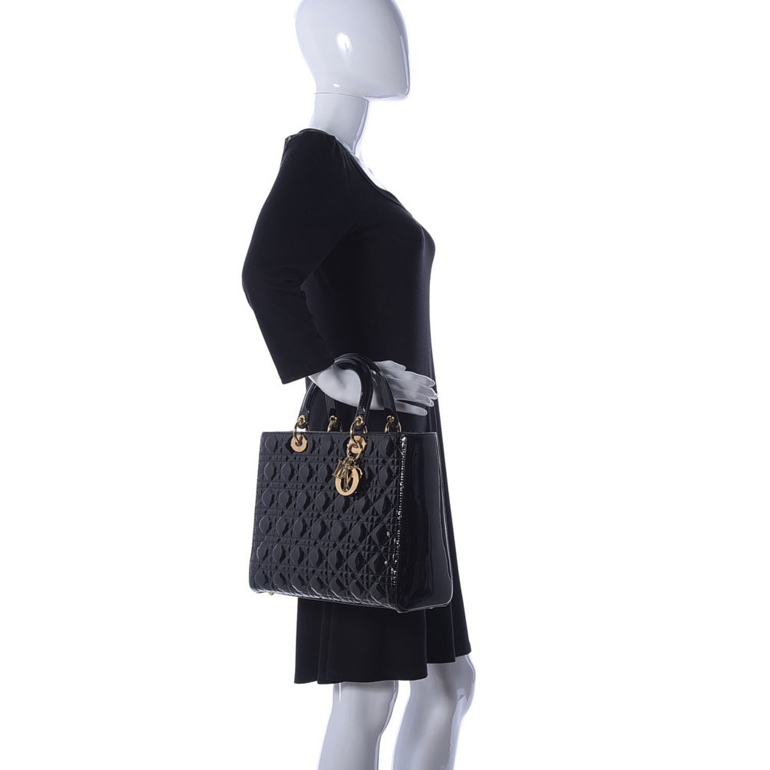 Christian Dior Patent Cannage Large Lady Dior Black 2 of 12