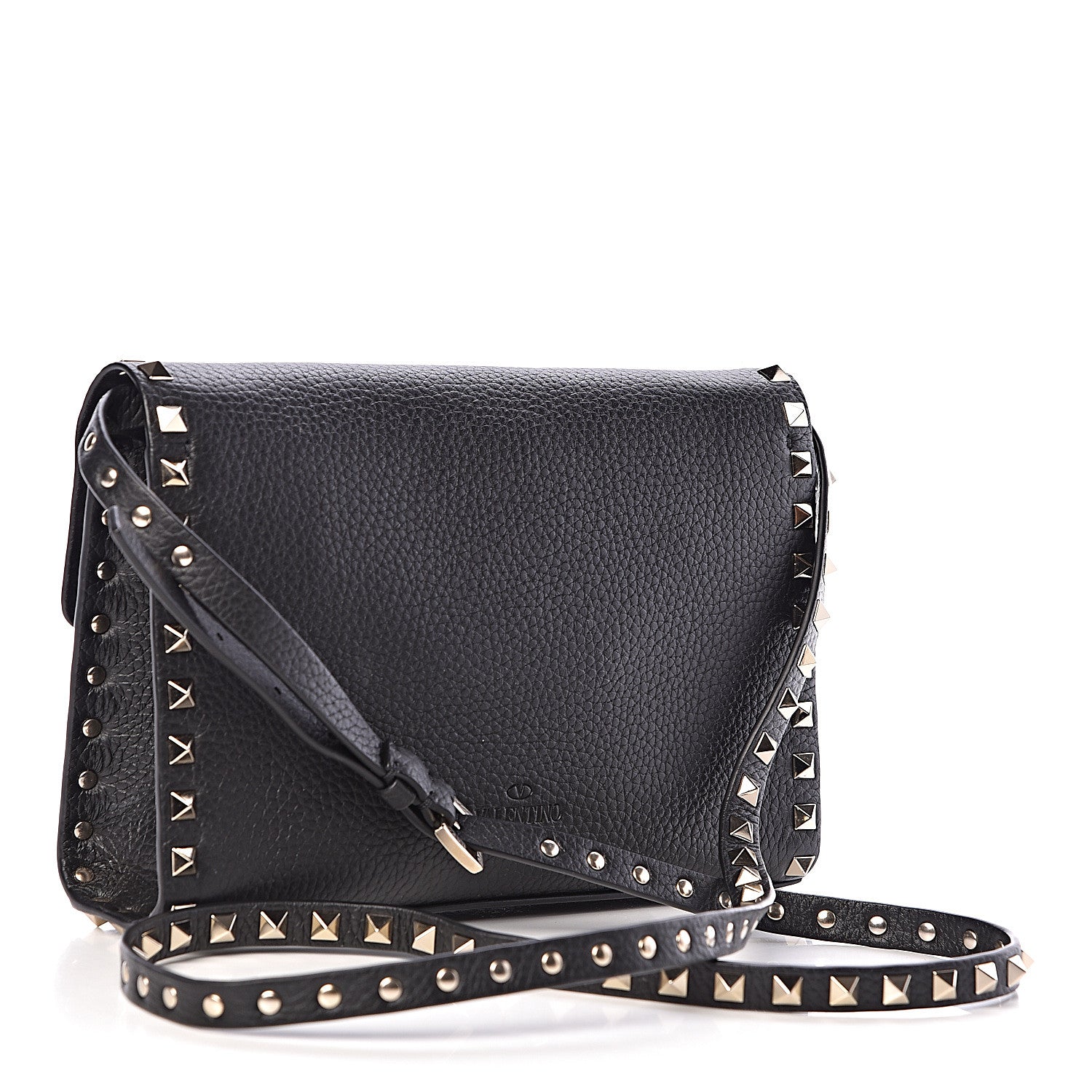 Valentino Garavani Pebbled Calfskin Medium Rockstud Flip Lock Crossbody Bag Black 3 of 9