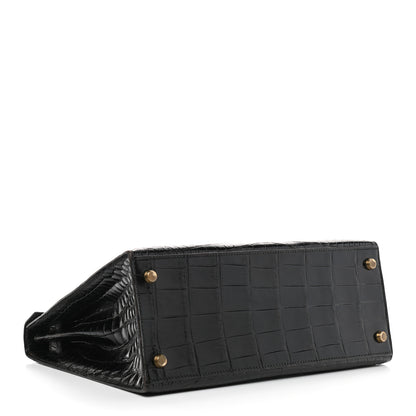 Hermes Shiny Niloticus Crocodile Kelly Sellier 28 Black 4 of 13