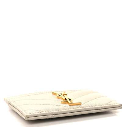 Saint Laurent Grain De Poudre Matelasse Chevron Monogram Credit Card Case Crema Soft 4 of 7