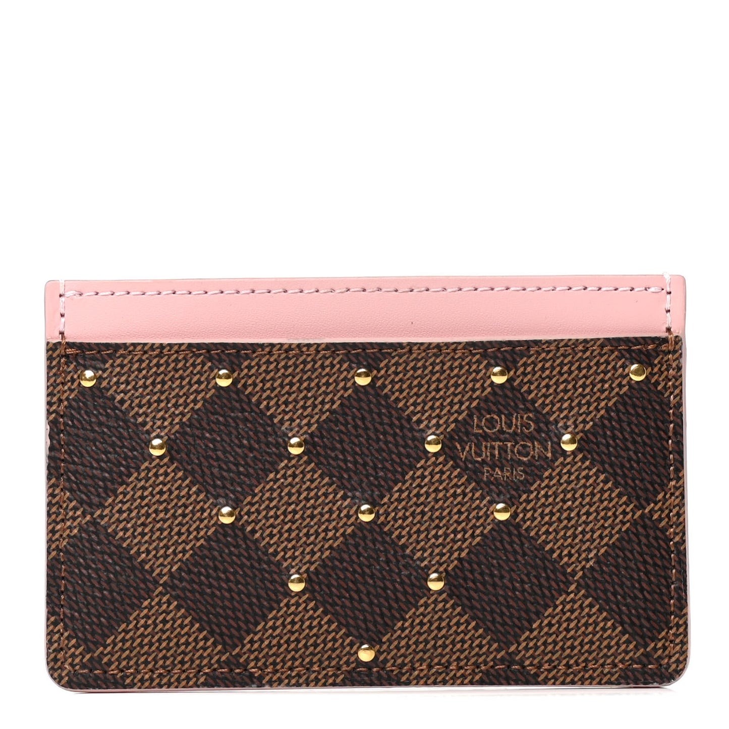 Damier Ebene Studded Card Holder Rose Ballerine