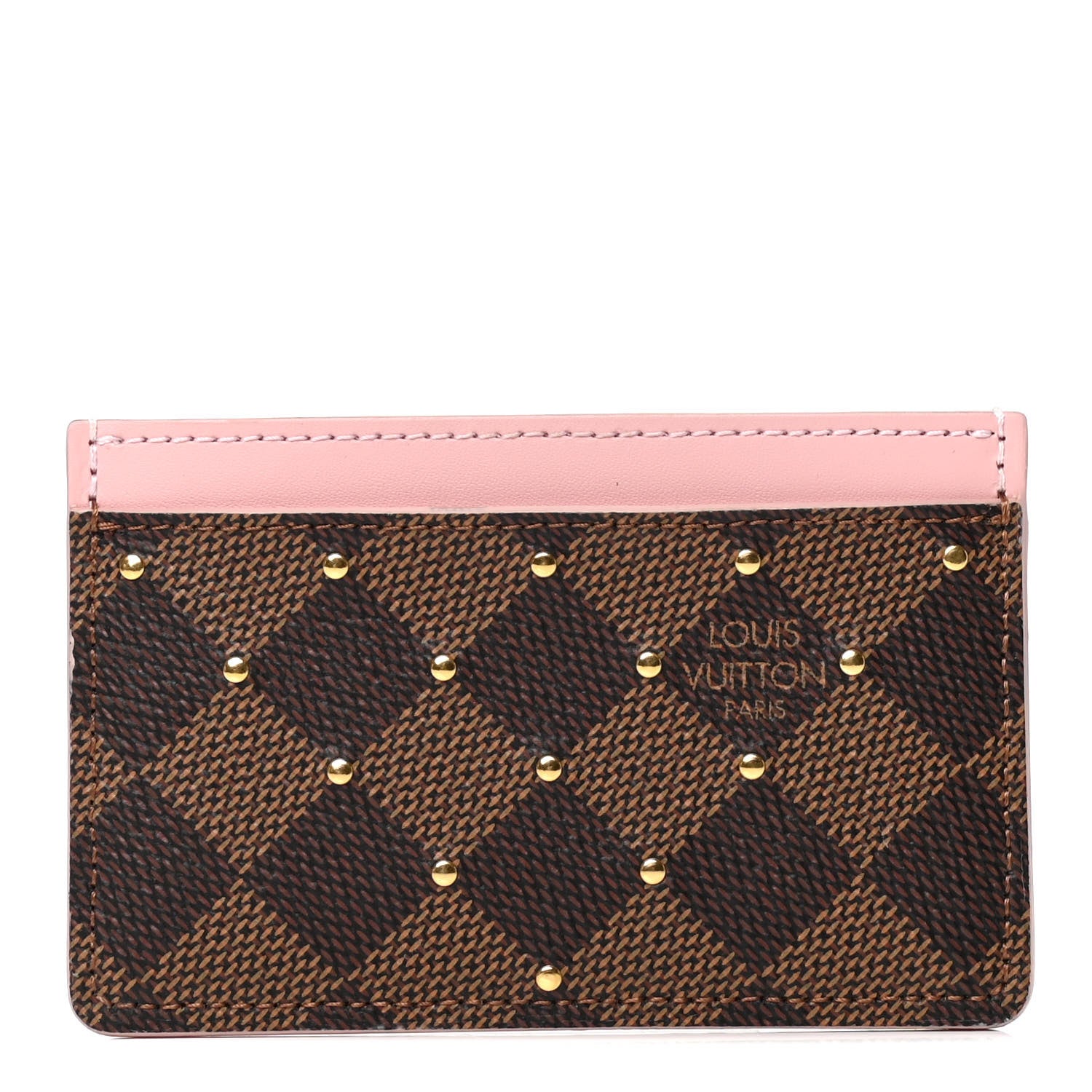 Louis Vuitton Damier Ebene Studded Card Holder Rose Ballerine 1 of 7
