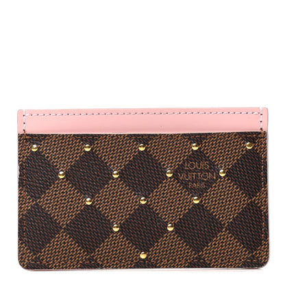 Louis Vuitton Damier Ebene Studded Card Holder Rose Ballerine 1 of 7