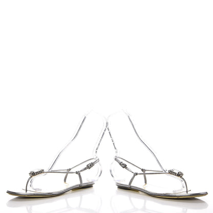 Valentino Garavani Metallic Vitello Crystal Slingback Flat Thong Sandals 38.5 Silver 6 of 9