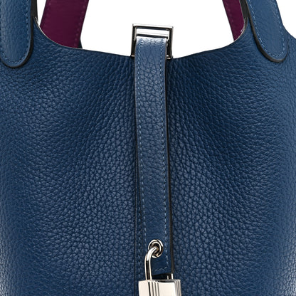 Hermes Taurillon Clemence Swift Eclat Picotin Lock 18 PM Deep Blue Anemone 8 of 11