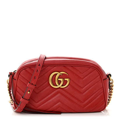 Gucci Calfskin Matelasse Small GG Marmont Chain Shoulder Bag Hibiscus Red 1 of 15