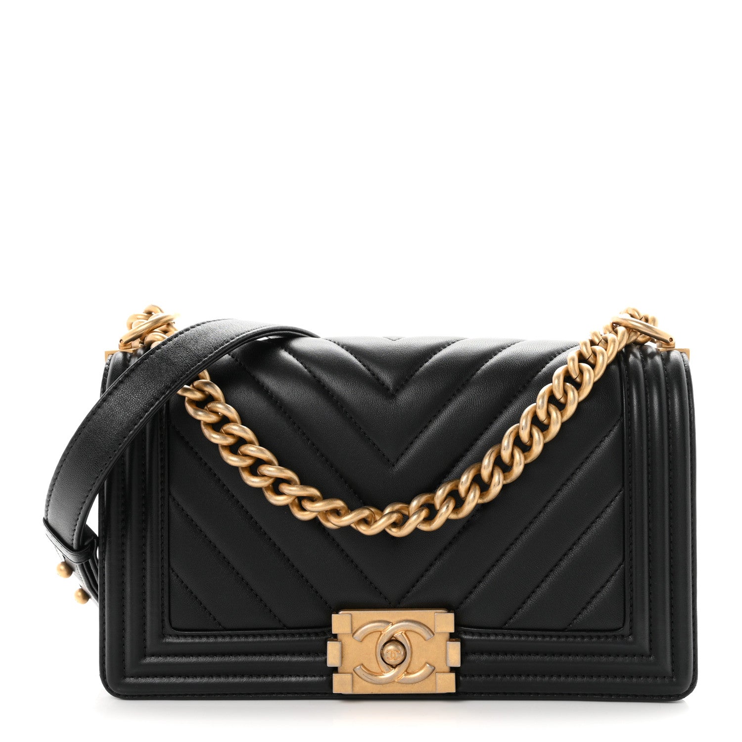 Chanel Calfskin Chevron Quilted Medium Boy Flap Black 1 of 9