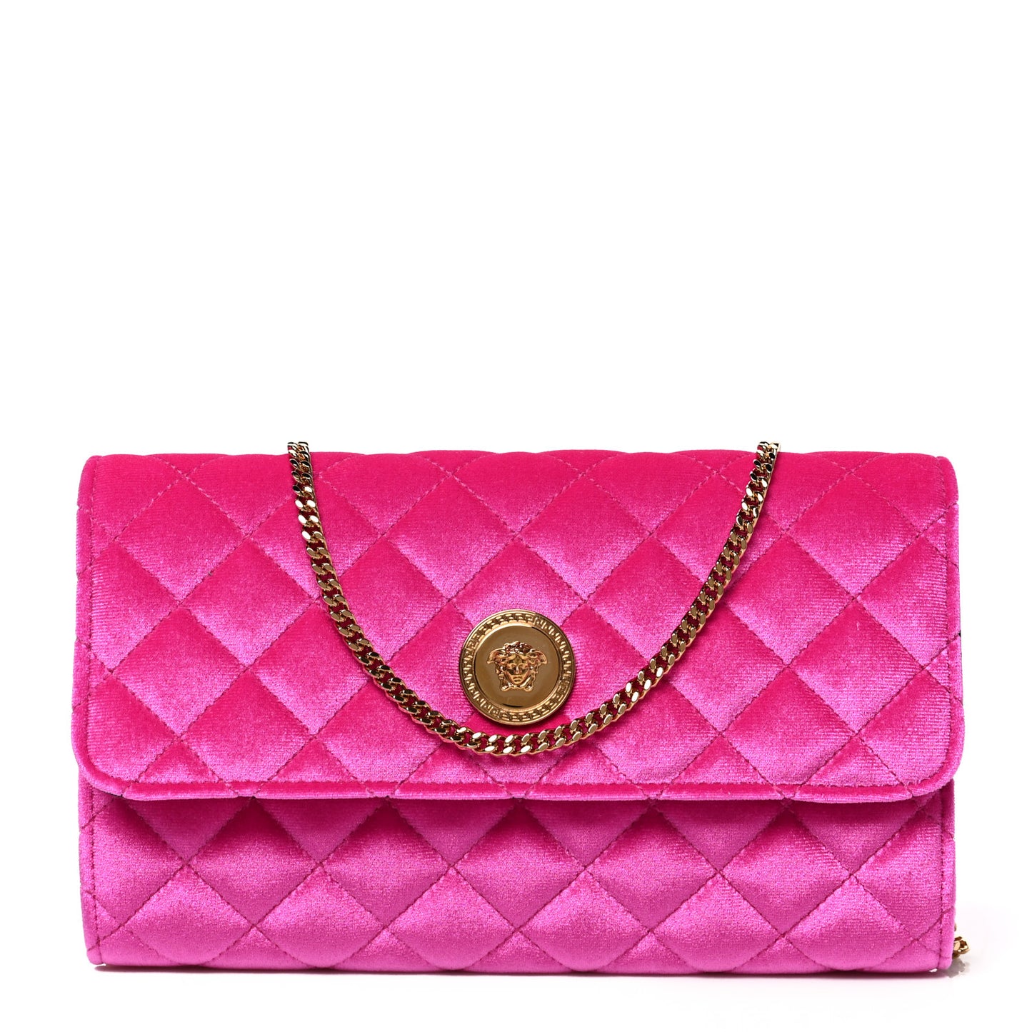 Velvet Quilted Medusa Wallet On Chain Pink