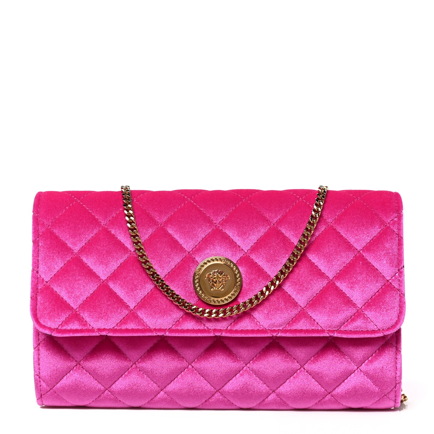 Versace Velvet Quilted Medusa Wallet On Chain Pink 1 of 8