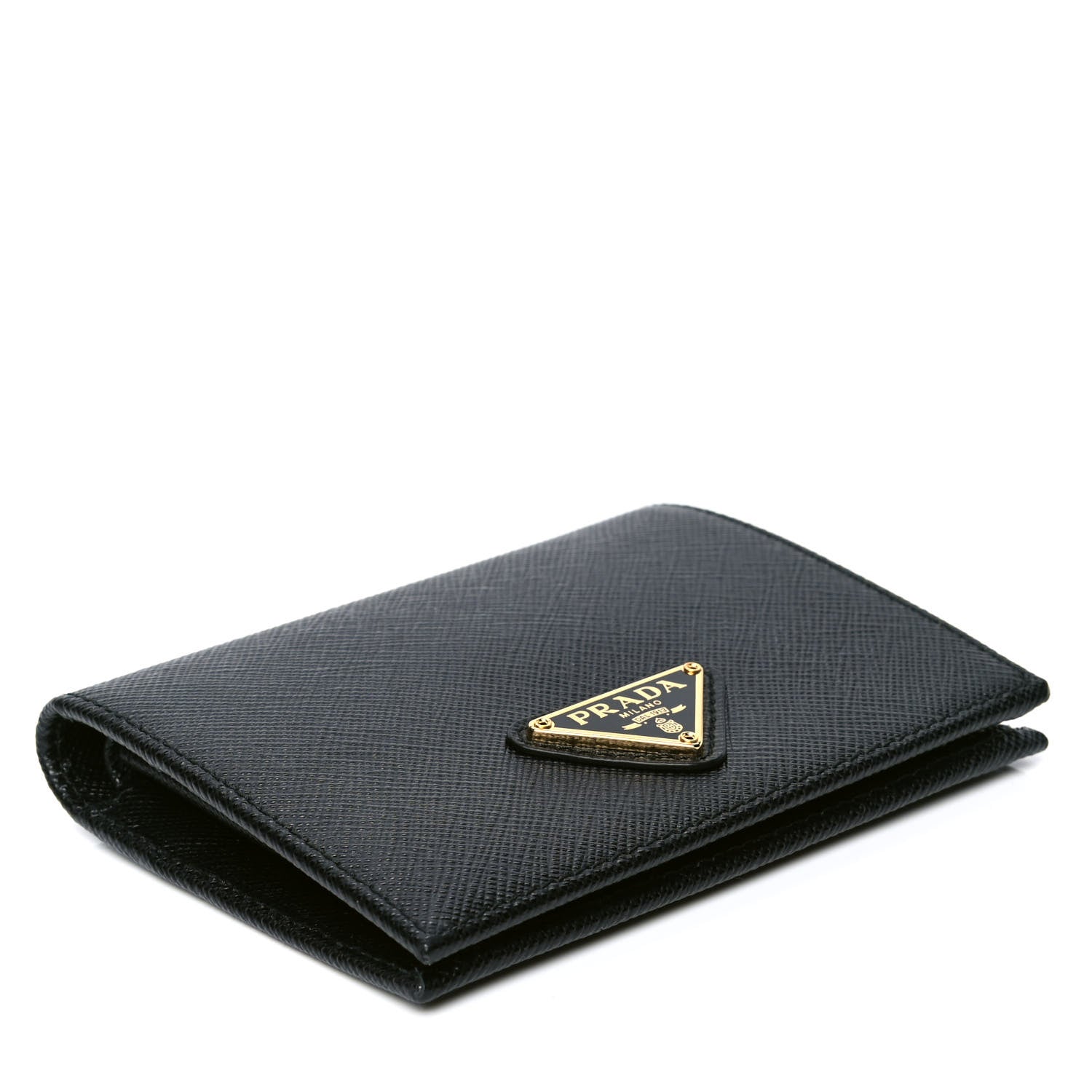 Prada Saffiano Triangle Flap Compact Wallet Black 3 of 4