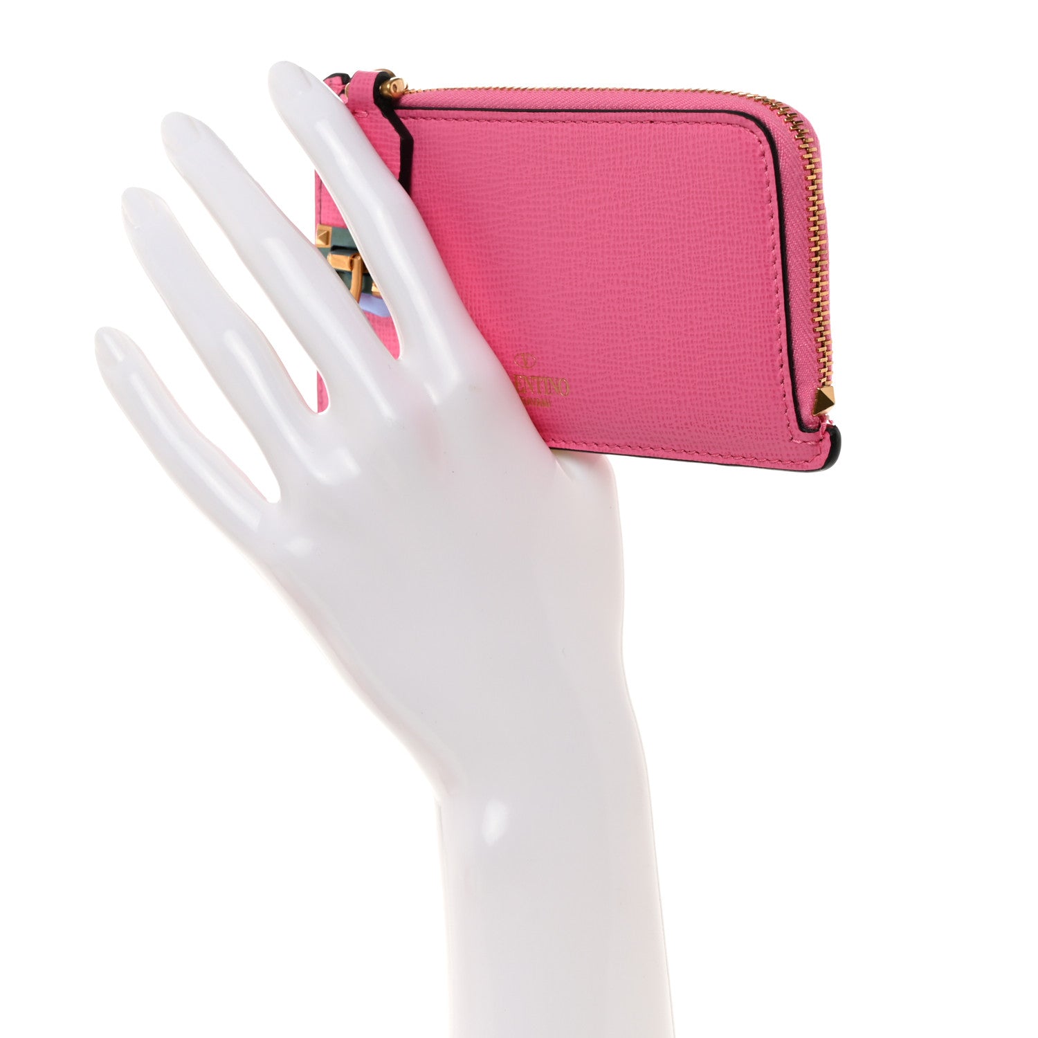 Valentino Garavani Grainy Calfskin Rockstud Coin Case Card Holder Pink 2 of 7
