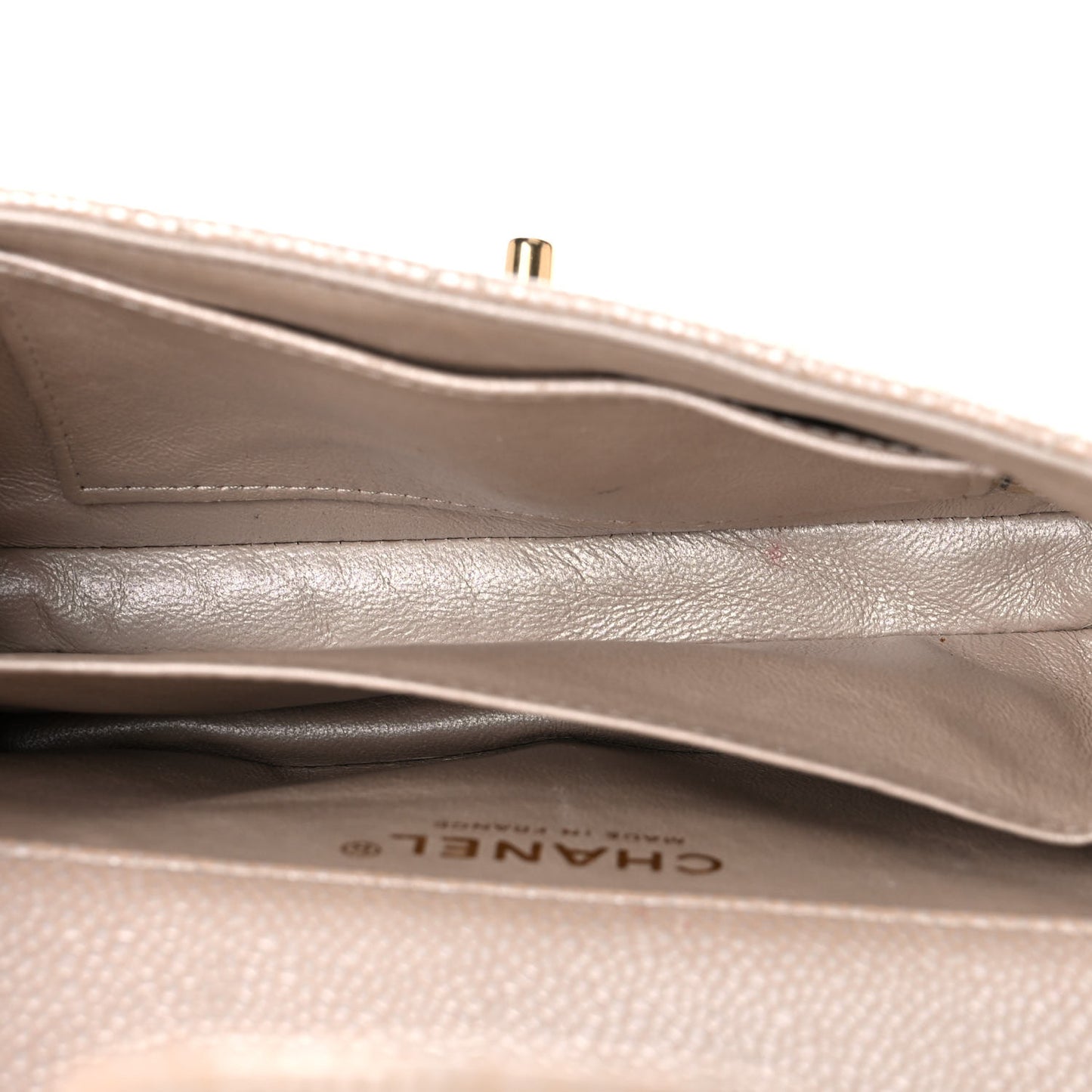 Iridescent Caviar Quilted Extra Mini Flap Beige