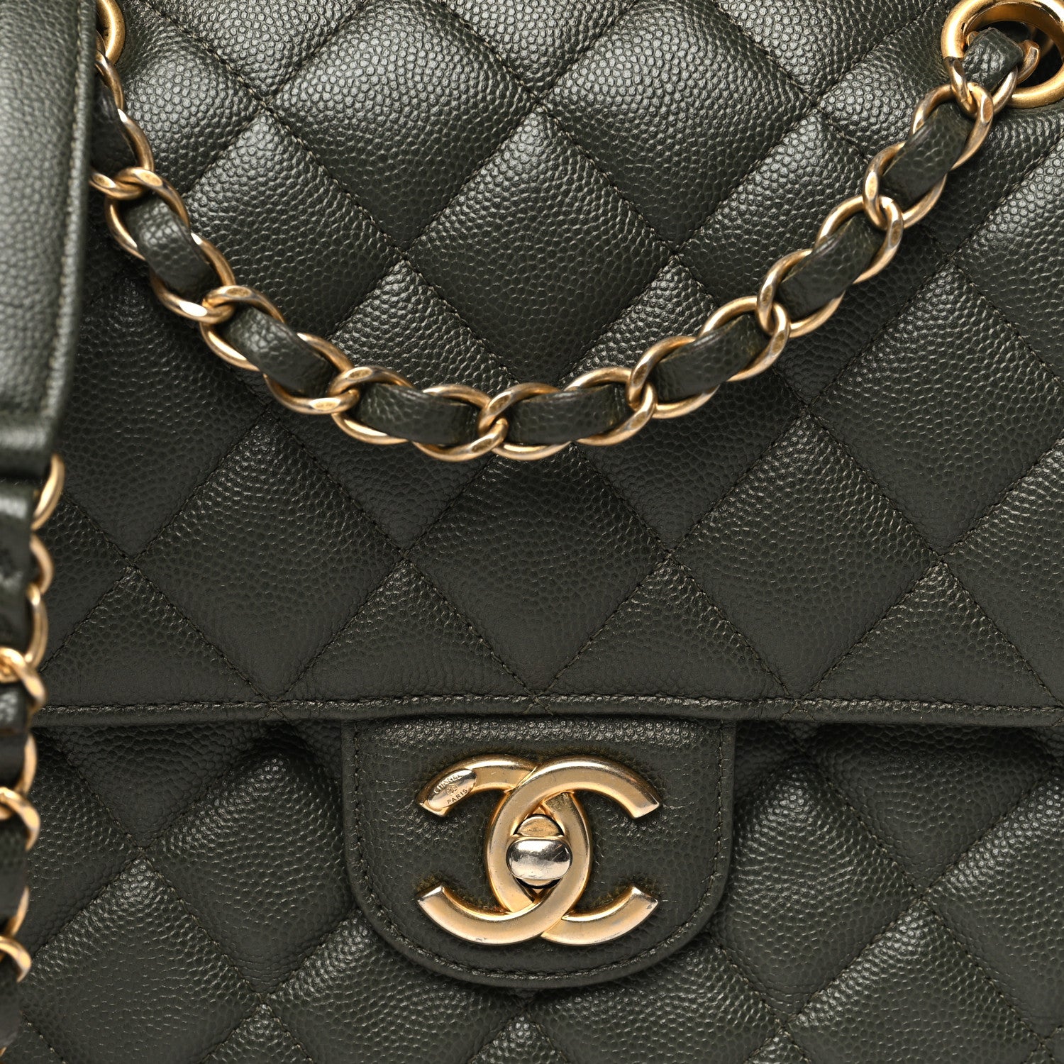 Chanel Caviar Quilted Zip Flap Khaki 1734180 – FASHIONPHILE