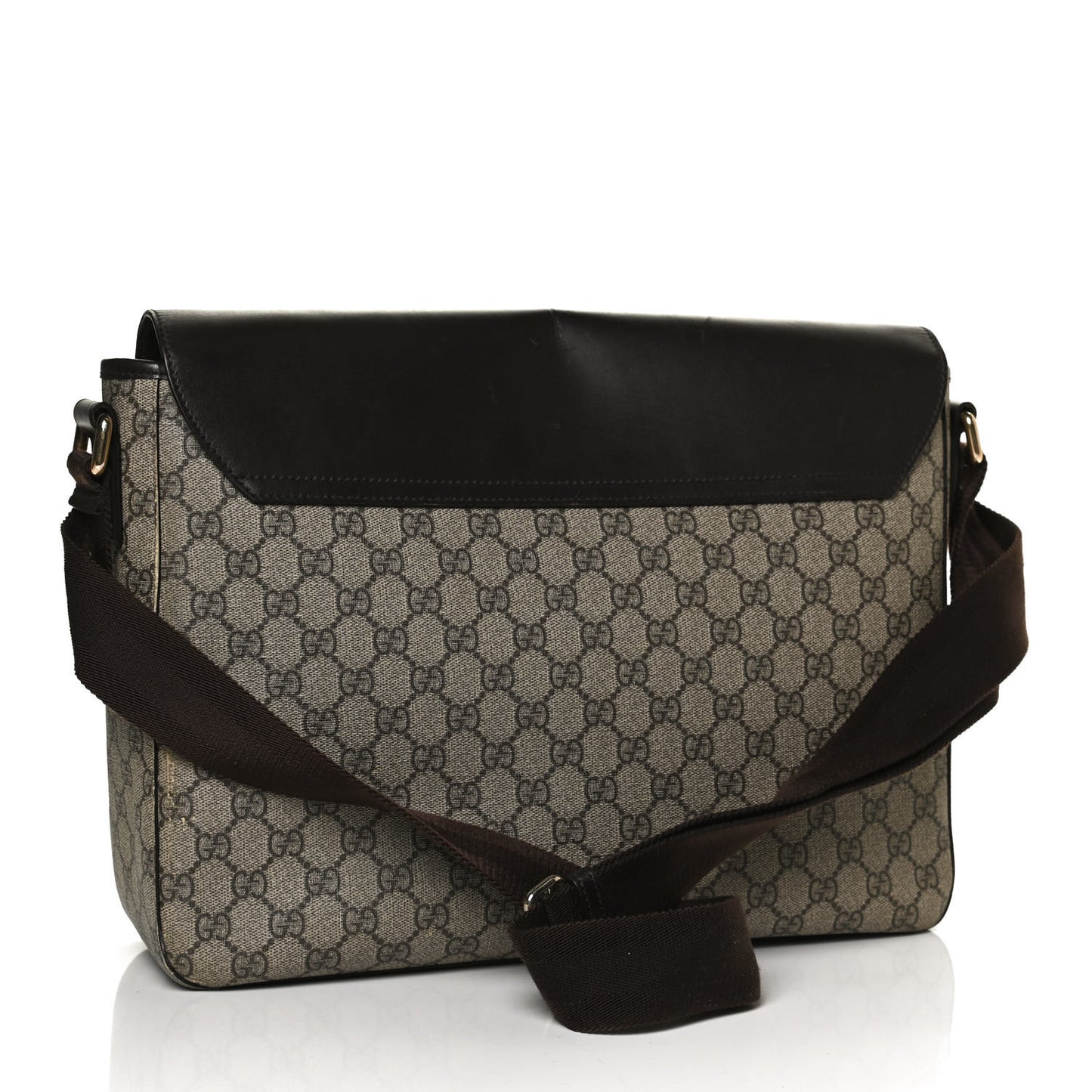 GG Supreme Monogram Selleria Calfskin Large Satchel Messenger Bag Beige Ebony Cocoa Dark Chocolate