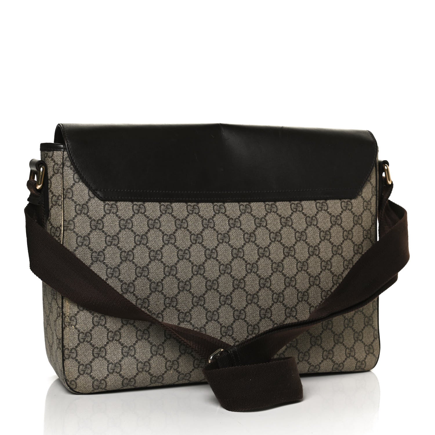Gucci GG Supreme Monogram Selleria Calfskin Large Satchel Messenger Bag Beige Ebony Cocoa Dark Chocolate 3 of 14