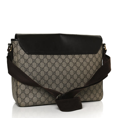 Gucci GG Supreme Monogram Selleria Calfskin Large Satchel Messenger Bag Beige Ebony Cocoa Dark Chocolate 3 of 14