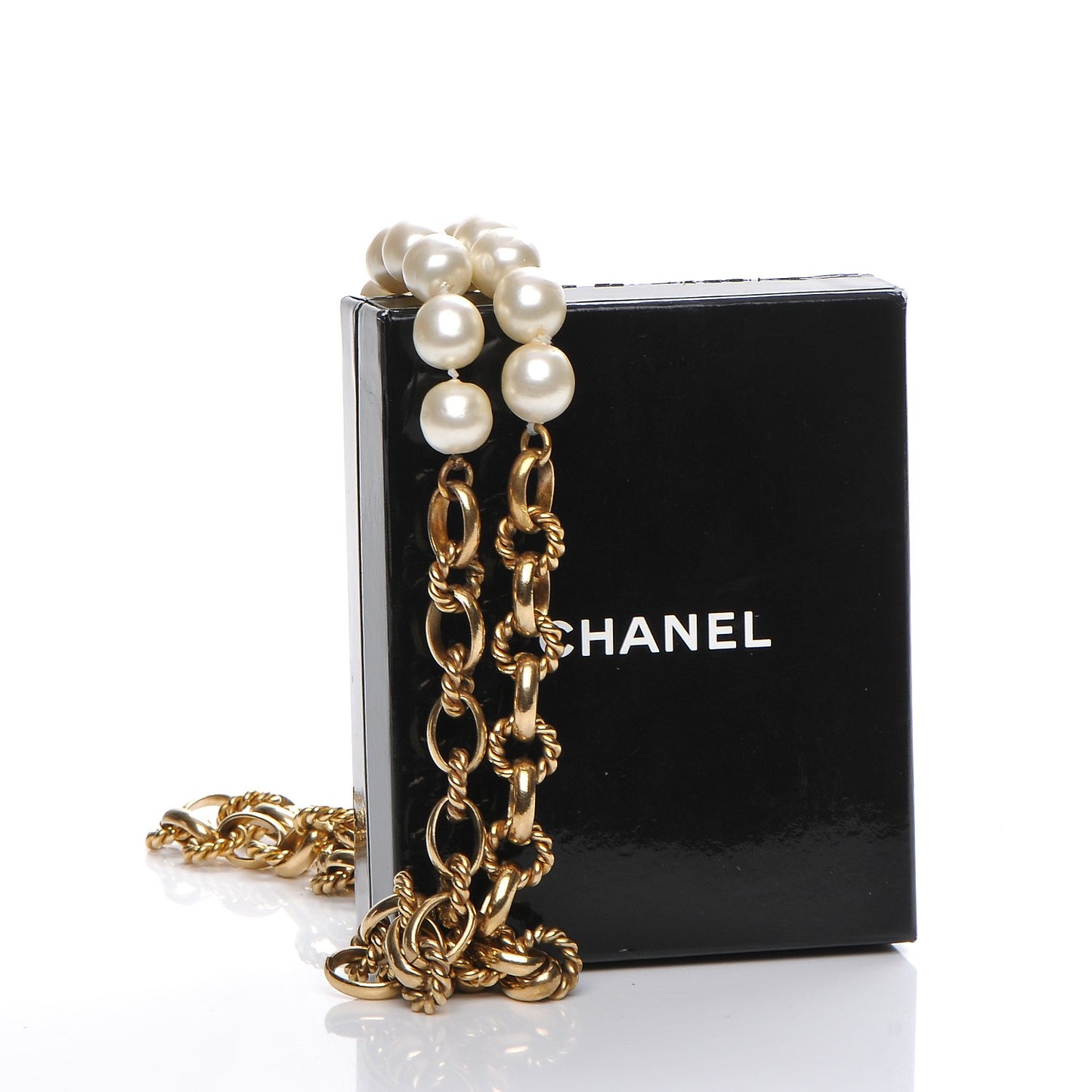 Pearl Chain Long Necklace Gold