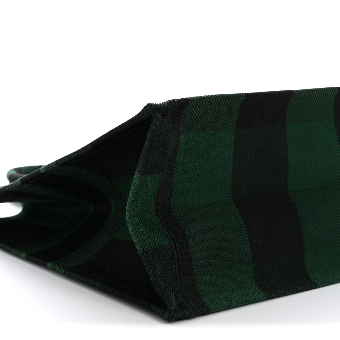 Canvas Embroidered Checkered Book Tote Black Green
