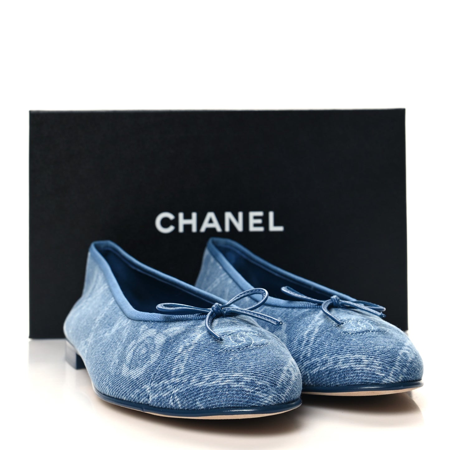 Denim Printed Cap Toe Ballerina Flats 41 Blue