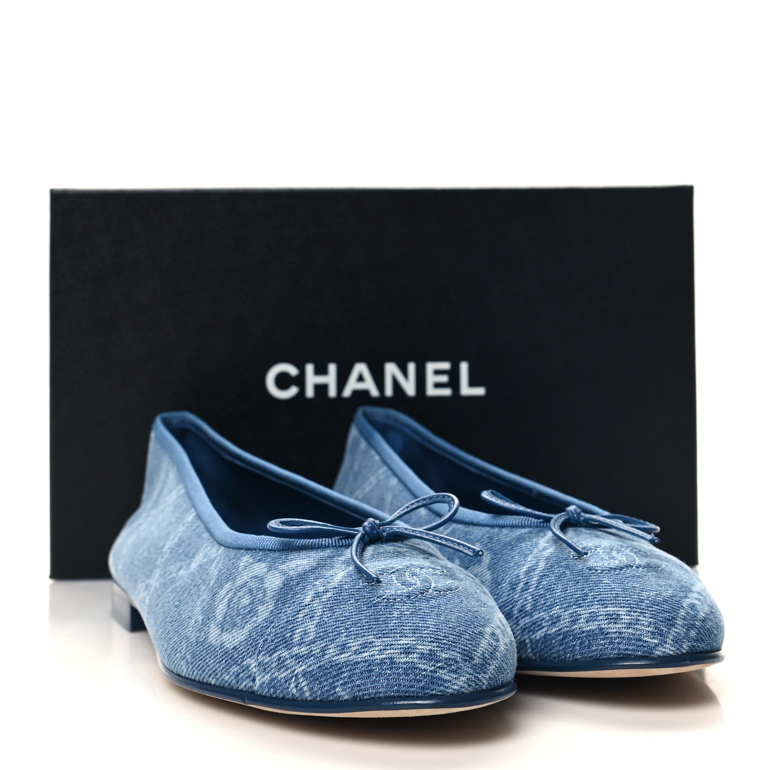 Chanel Denim Printed Cap Toe Ballerina Flats 41 Blue 2 of 9