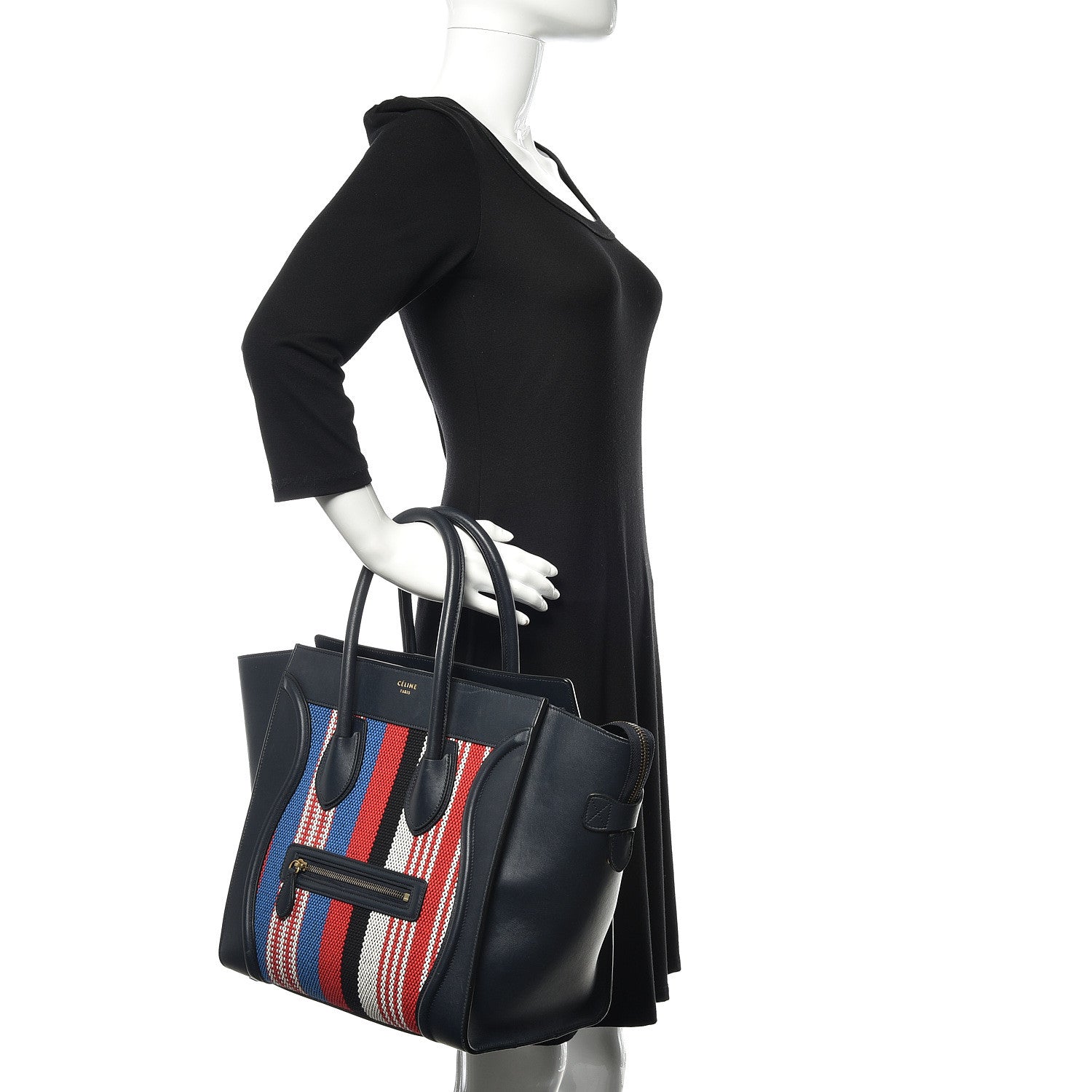 Celine Smooth Calfskin Striped Cotton Canvas Mini Luggage Navy Blue 2 of 14