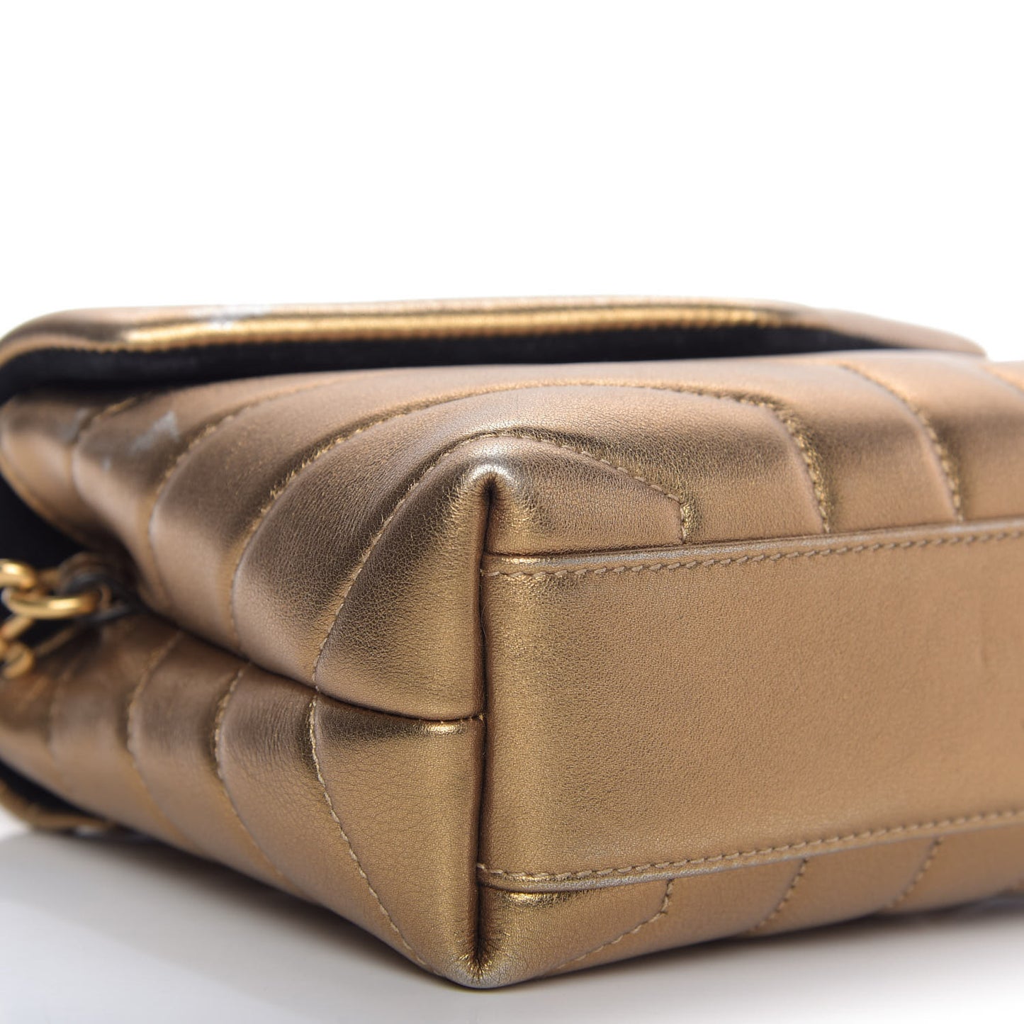 Metallic Calfskin Y Quilted Monogram Toy Loulou Crossbody Bag Gold