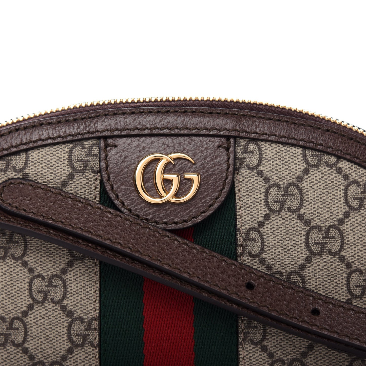 GG Supreme Monogram Textured Dollar Calfskin Web Small Ophidia Dome Shoulder Bag Beige Ebony New Acero