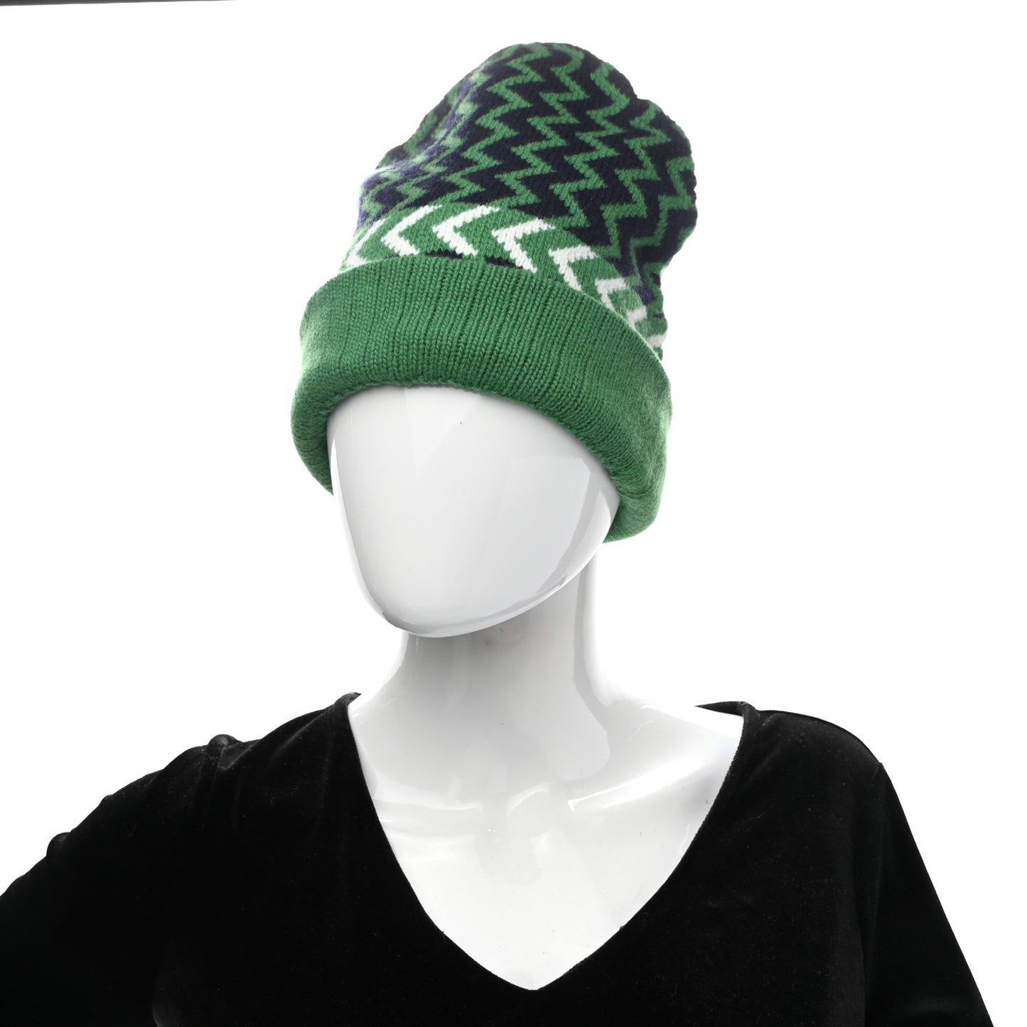 Wool Tricot Zaggede Beanie Hat M Grass Green Blue
