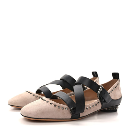 Valentino Garavani Suede Soul Rockstud Strappy Ballerina Flats 38.5 Poudre Black 3 of 7